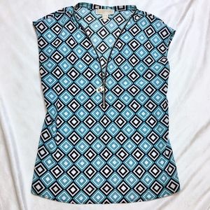 Michael Kors Blue Geo Print Zipper Top